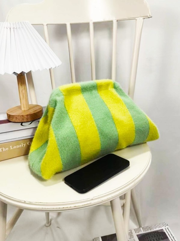 Soft Woven Crochet Fluffy Winter Color Stripes Clutch Bag Handbag Pochette