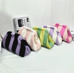 Soft Woven Crochet Fluffy Winter Color Stripes Clutch Bag Handbag Pochette