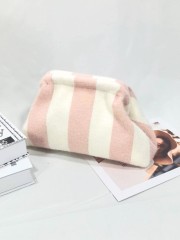 Soft Woven Crochet Fluffy Winter Color Stripes Clutch Bag Handbag Pochette