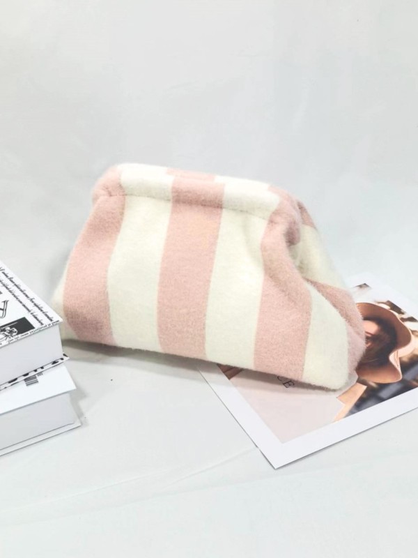 Soft Woven Crochet Fluffy Winter Color Stripes Clutch Bag Handbag Pochette