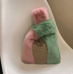 Warm Soft Fur Fluffy Colorful Stripes Plush Winter Autumn Clutch Bag Handbag