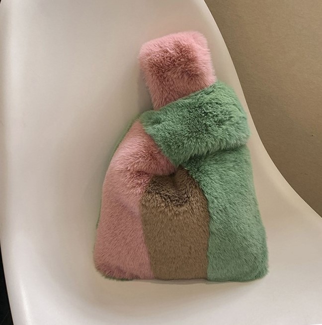 Warm Soft Fur Fluffy Colorful Stripes Plush Winter Autumn Clutch Bag Handbag