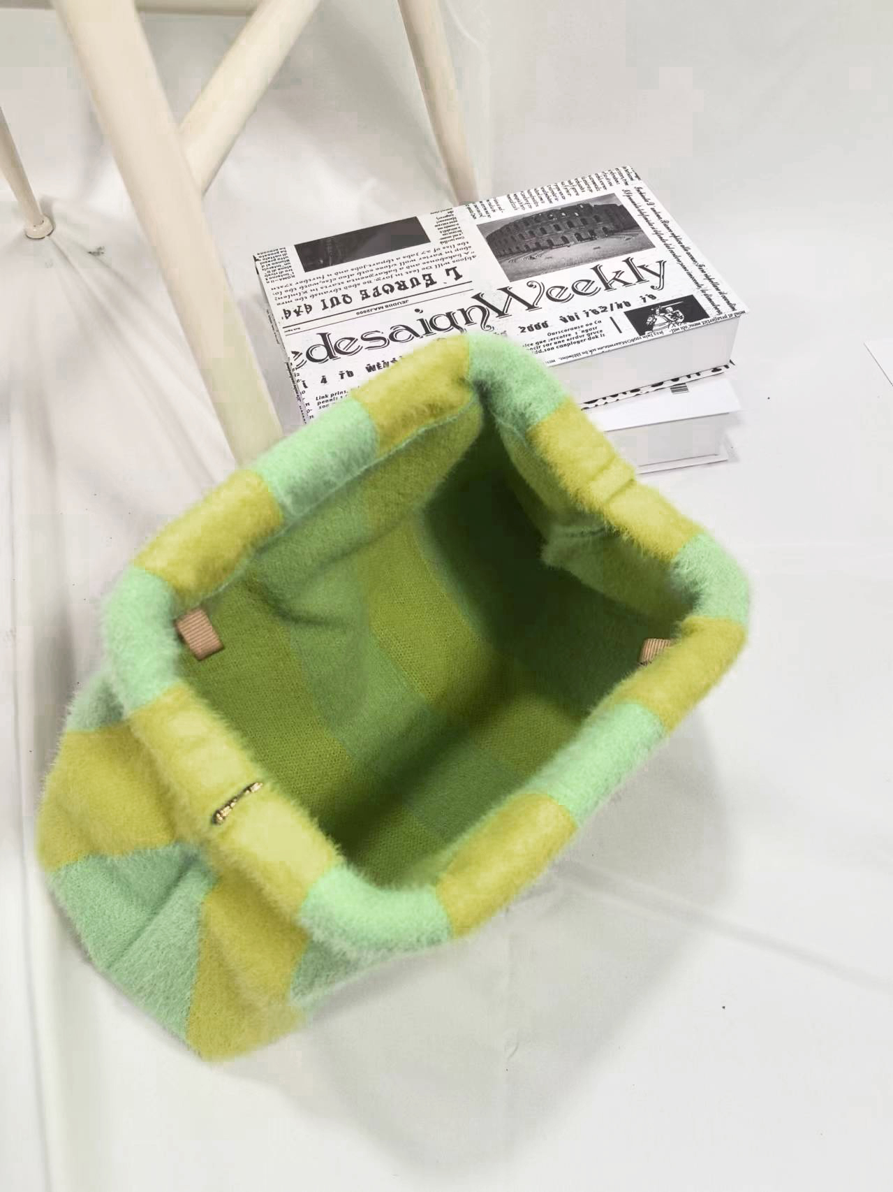 Soft Woven Crochet Fluffy Winter Color Stripes Clutch Bag Handbag Pochette