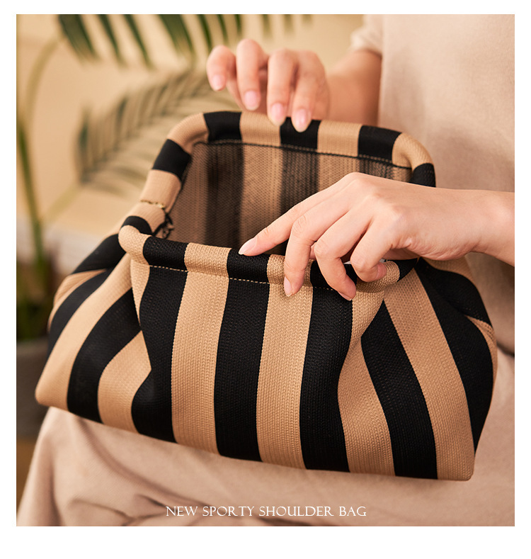 Low MOQ Threads Woven Crochet Autumn Winter Stripes Clutch Bag Handbag Pochette