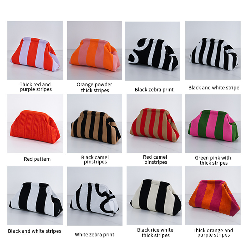 Low MOQ Threads Woven Crochet Autumn Winter Stripes Clutch Bag Handbag Pochette