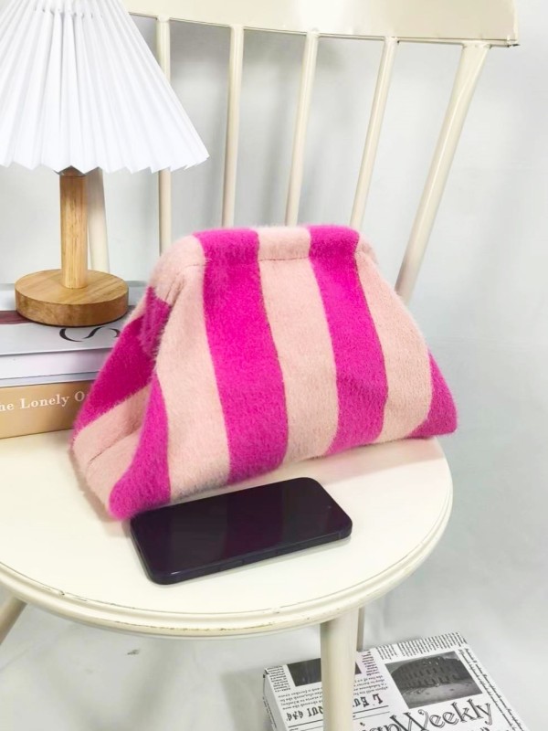 Soft Woven Crochet Fluffy Winter Color Stripes Clutch Bag Handbag Pochette