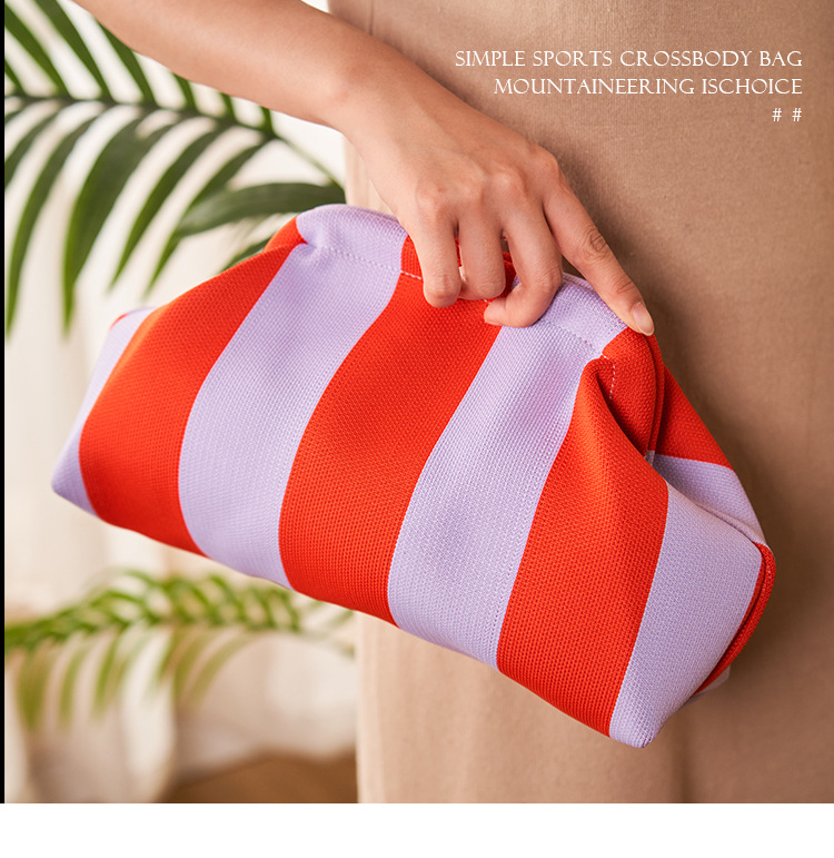 Low MOQ Threads Woven Crochet Autumn Winter Stripes Clutch Bag Handbag Pochette