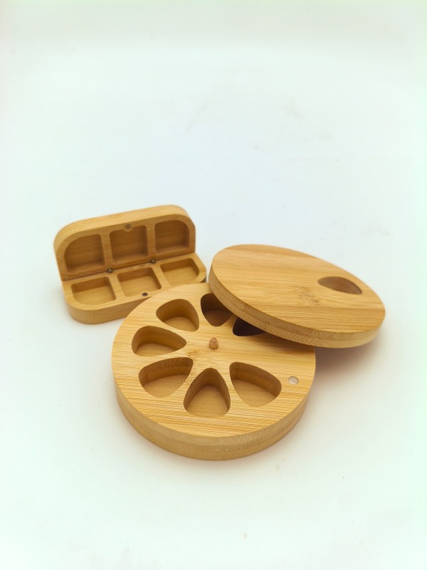 Sustainable Round Bamboo Wooden Pill Organizer 7days Weekly Medication Storage Pill Box