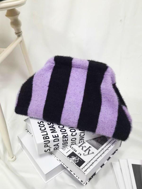Soft Woven Crochet Fluffy Winter Color Stripes Clutch Bag Handbag Pochette