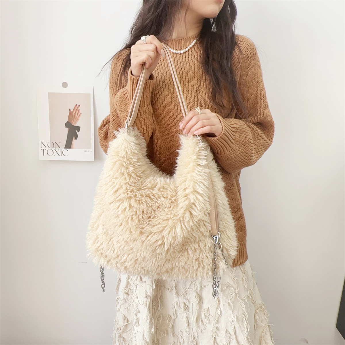 Warm Soft Fur Fluffy Plush Winter Autumn Shoulder Satchel Bag Backpack
