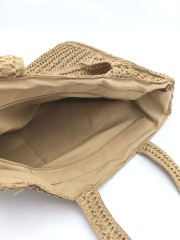 Bohemian Woven Beach Bag with Floral Crochet & Tassel Wood Beads Handwoven Straw Tote Bag