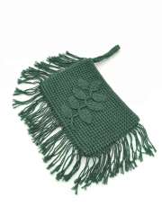 Xmas Holiday Beach Style with Autumn Embroidery Trimming Handbag Crochet Dark Green Pochette