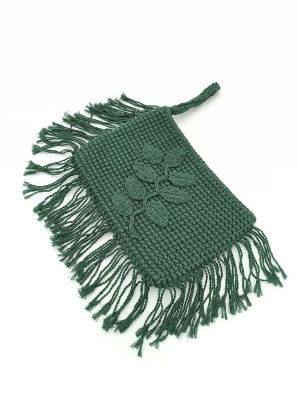 Xmas Holiday Beach Style with Autumn Embroidery Trimming Handbag Crochet Dark Green Pochette