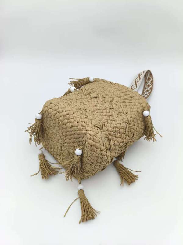 Handwoven Shoulder Beach Bag with Tassels & Beads - Bohemian Boho Crossbody Bag for Women, Summer Casual Woven Paper Straw Bucket Bag