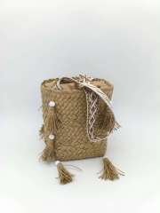 Handwoven Shoulder Beach Bag with Tassels & Beads - Bohemian Boho Crossbody Bag for Women, Summer Casual Woven Paper Straw Bucket Bag