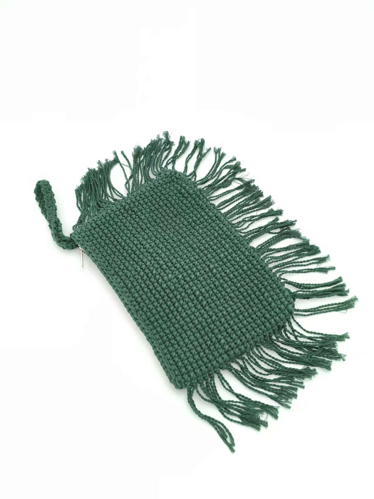 Xmas Holiday Beach Style with Autumn Embroidery Trimming Handbag Crochet Dark Green Pochette