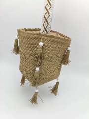 Handwoven Shoulder Beach Bag with Tassels &amp; Beads - Bohemian Boho Crossbody Bag for Women, Summer Casual Woven Paper Straw Bucket Bag