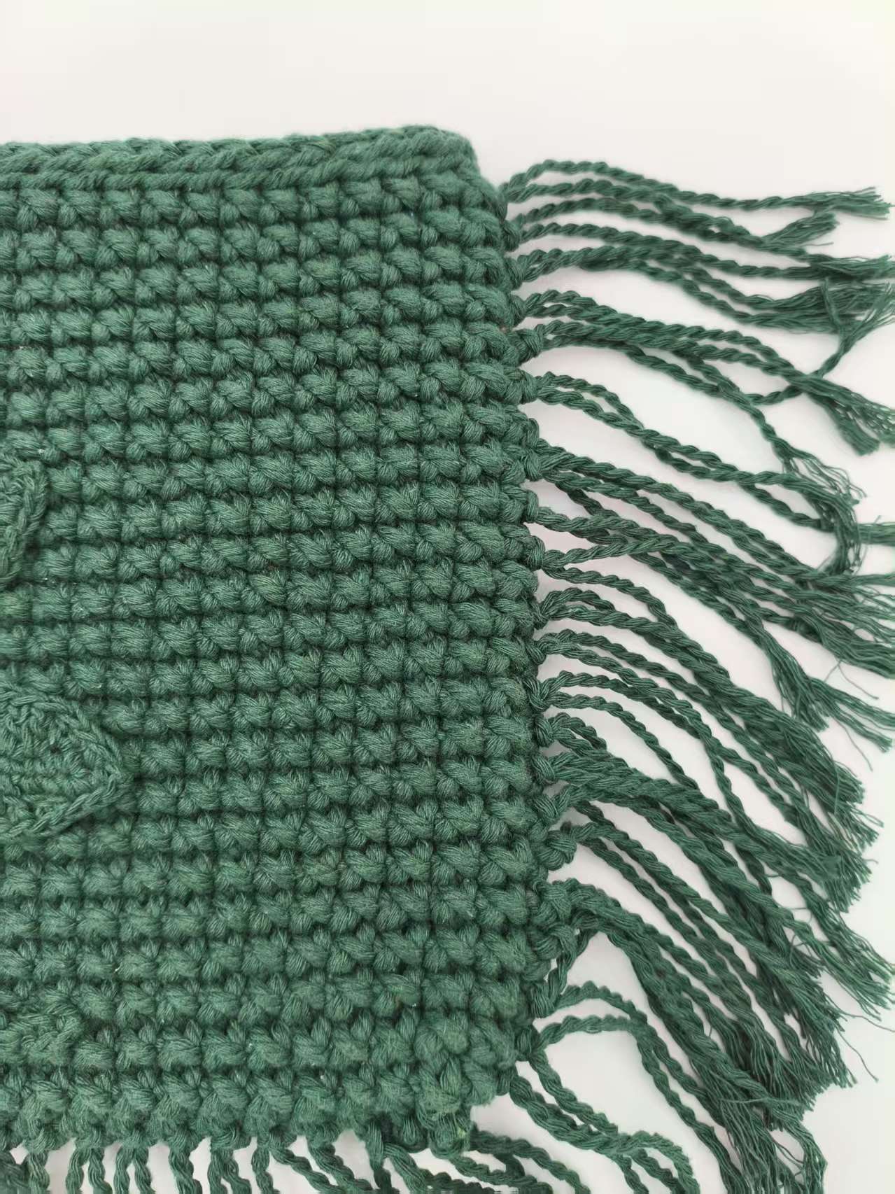 Xmas Holiday Beach Style with Autumn Embroidery Trimming Handbag Crochet Dark Green Pochette