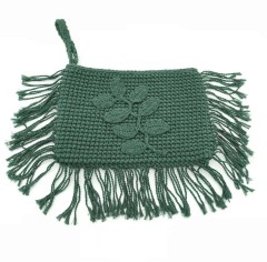 Xmas Holiday Beach Style with Autumn Embroidery Trimming Handbag Crochet Dark Green Pochette