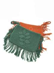 Xmas Holiday Beach Style with Autumn Embroidery Trimming Handbag Crochet Dark Green Pochette