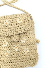 Flower Embroidered Phone Bag for Summer & Casual Wear Handcrafted Paper Straw Mini Crossbody Bag