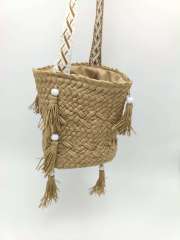 Handwoven Shoulder Beach Bag with Tassels & Beads - Bohemian Boho Crossbody Bag for Women, Summer Casual Woven Paper Straw Bucket Bag