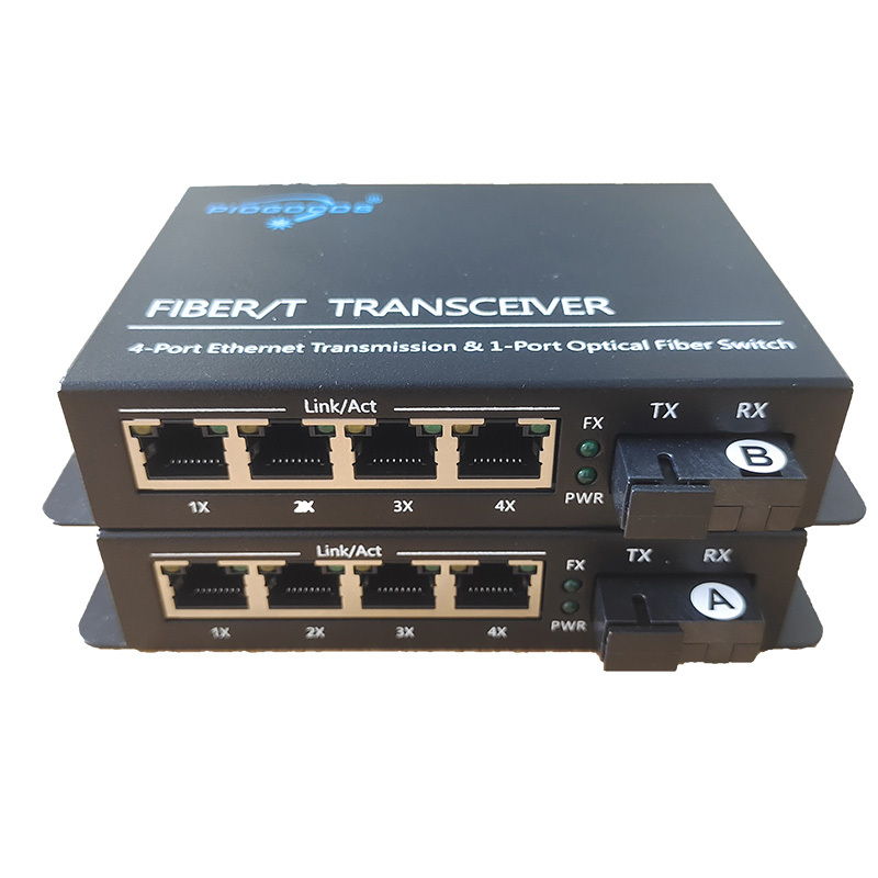 Best Quality 10/100M Wdm 20Km 40Km Single Fiber Rj45 4 Ports Media Converter Fiber Optical