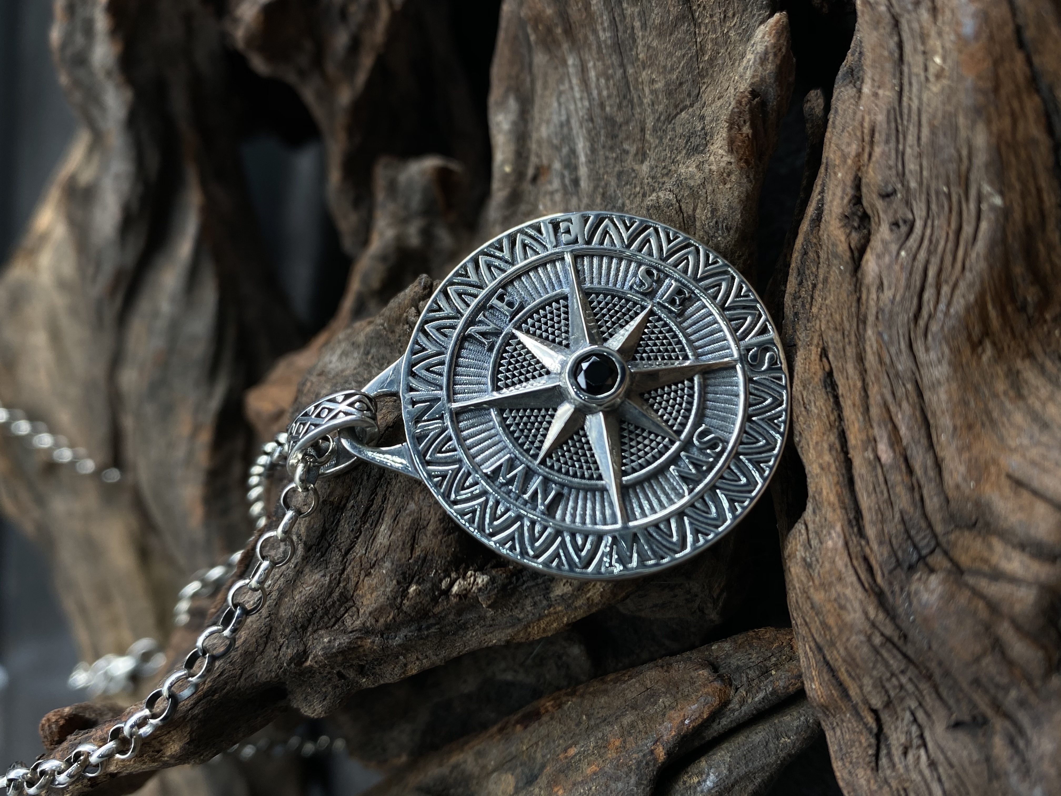 Compass Pendant Necklace Mens Compass Pendant Personalized Engraved Pendant Silver 925