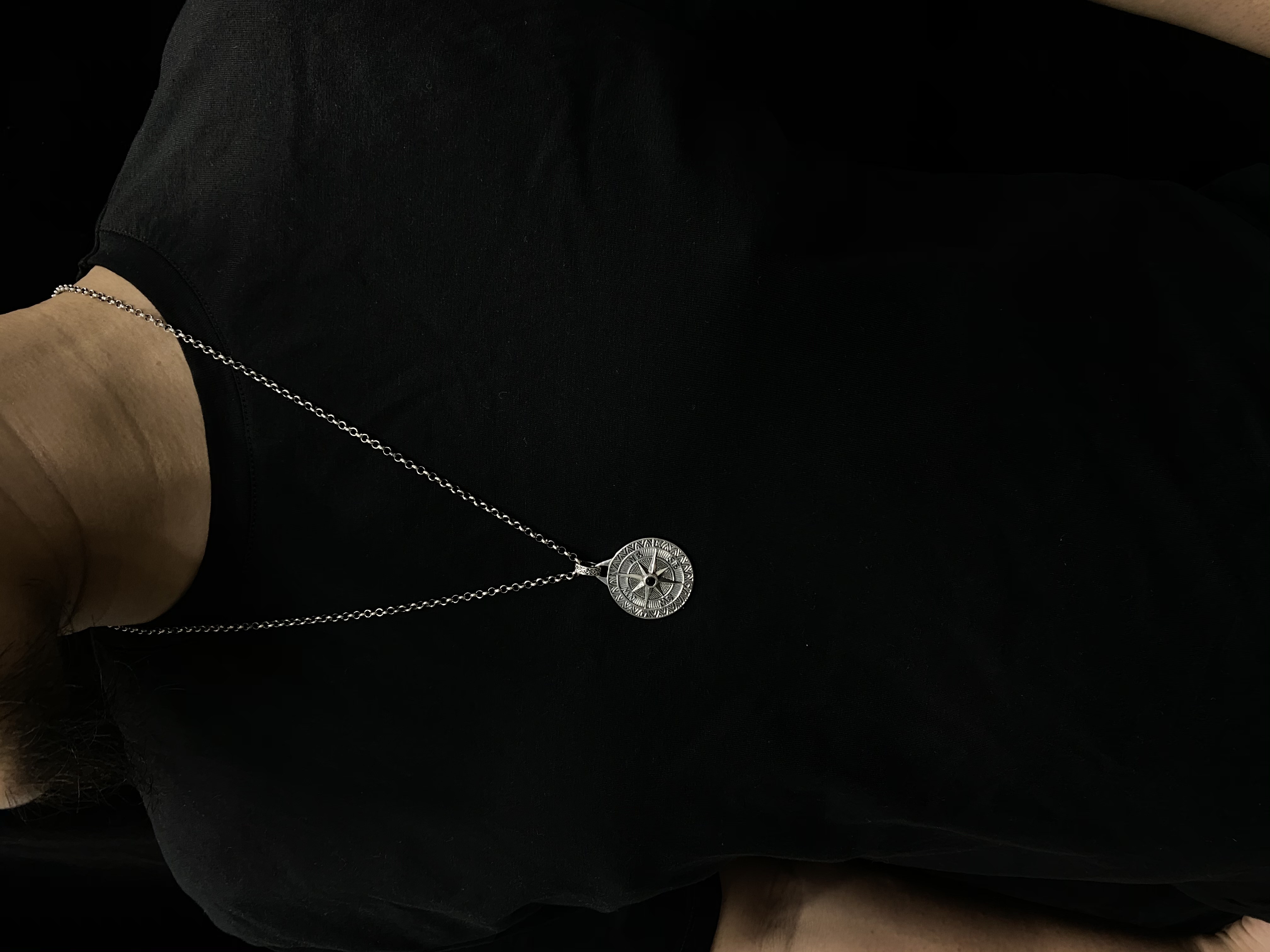 Compass Pendant Necklace Mens Compass Pendant Personalized Engraved Pendant Silver 925