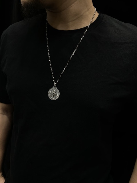Compass Pendant Necklace Mens Compass Pendant Personalized Engraved Pendant Silver 925