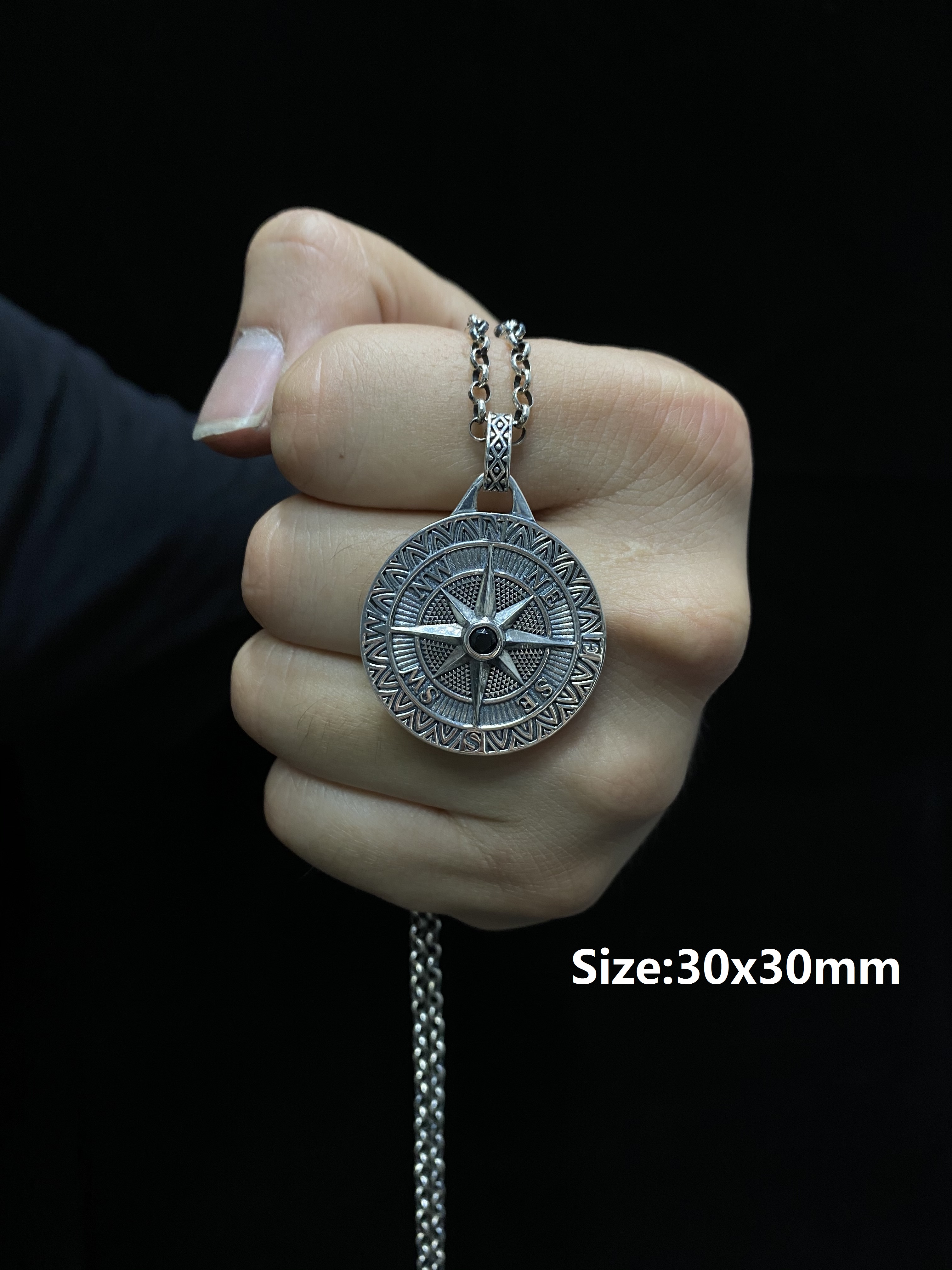 Compass Pendant Necklace Mens Compass Pendant Personalized Engraved Pendant Silver 925