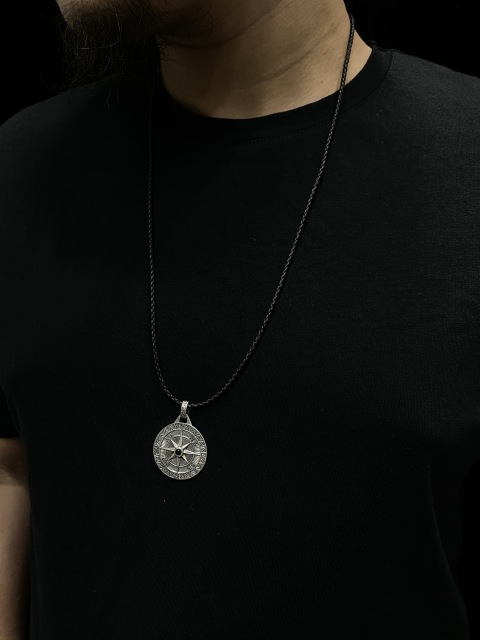 Compass Pendant Necklace Mens Compass Pendant Personalized Engraved Pendant Silver 925