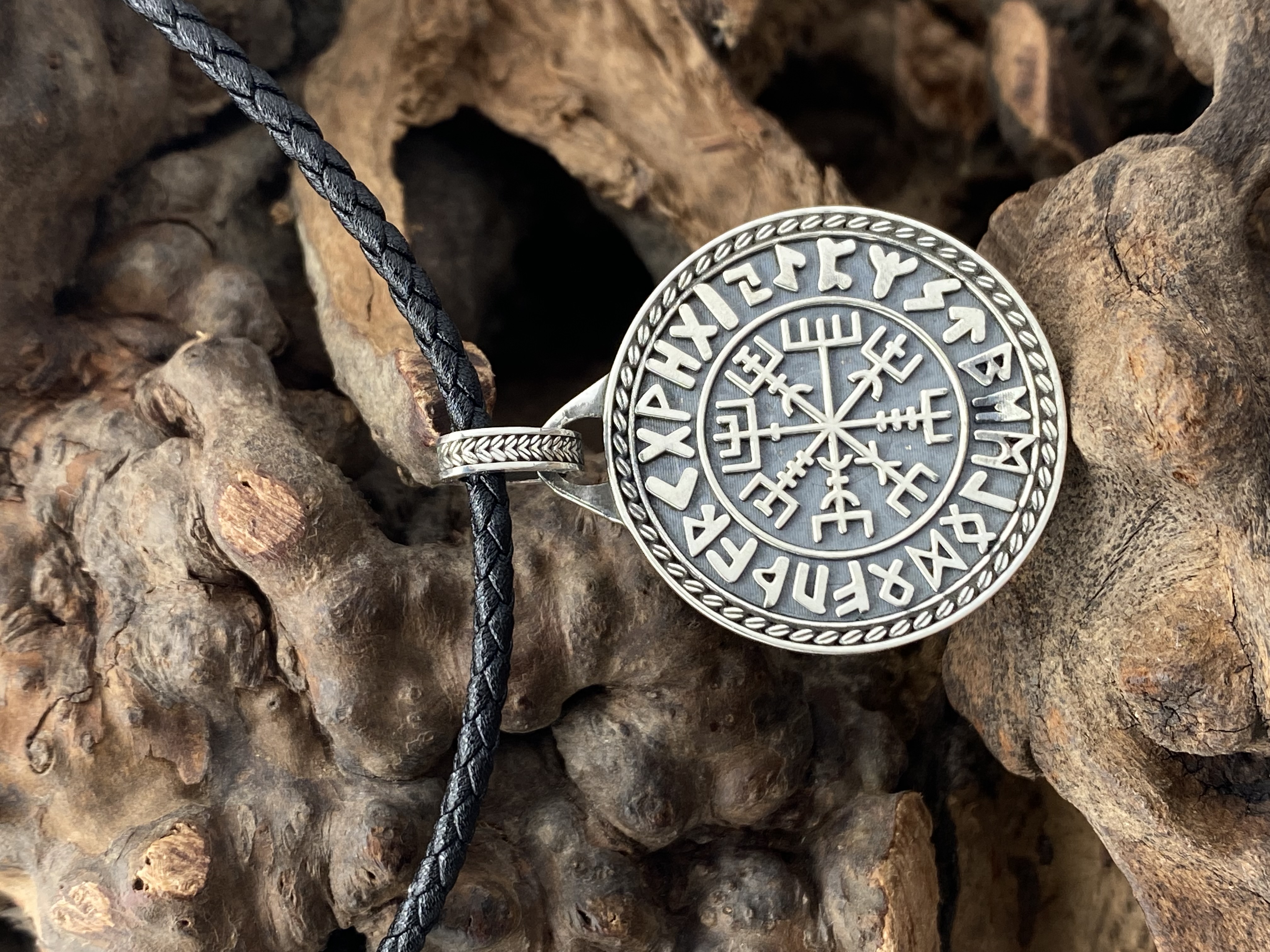 Viking Compass Engraved Pendant Vegvisir Pendant Men Personalized Pendant Viking Necklace Oxidized Silver 925