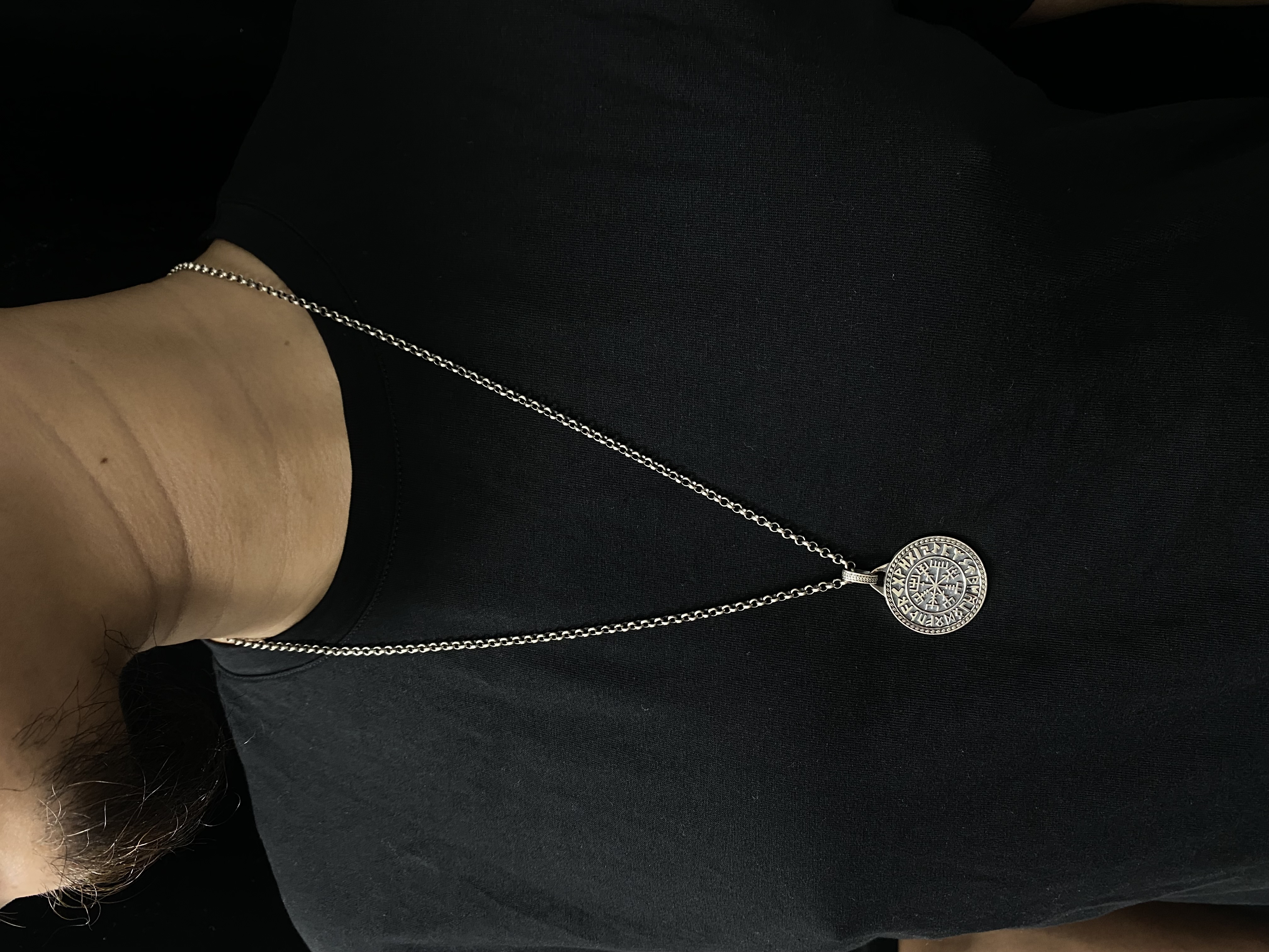 Viking Compass Engraved Pendant Vegvisir Pendant Men Personalized Pendant Viking Necklace Oxidized Silver 925