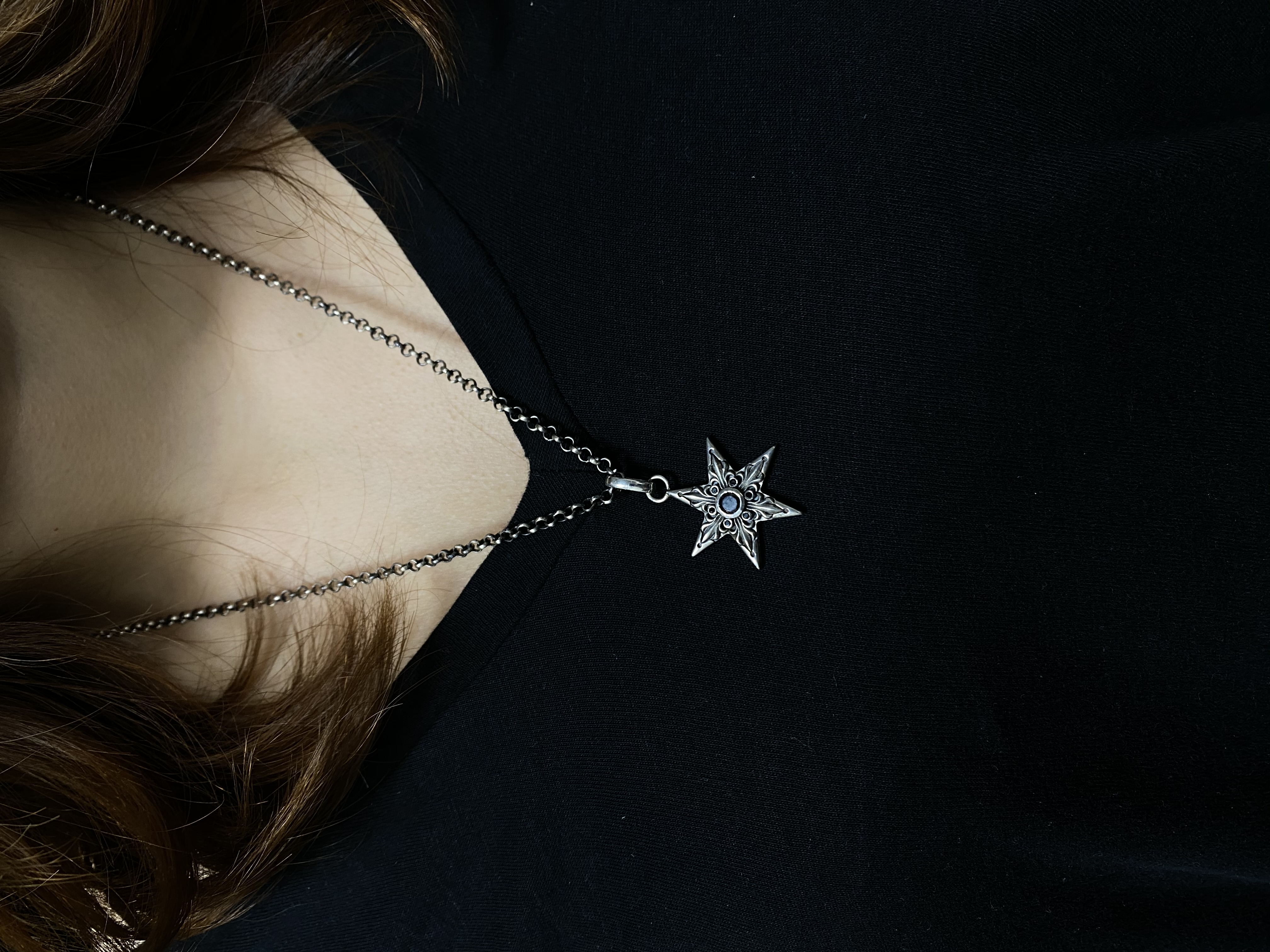 Hexagram Necklace Engraved Hexagram Necklace  Sterling Silver 925