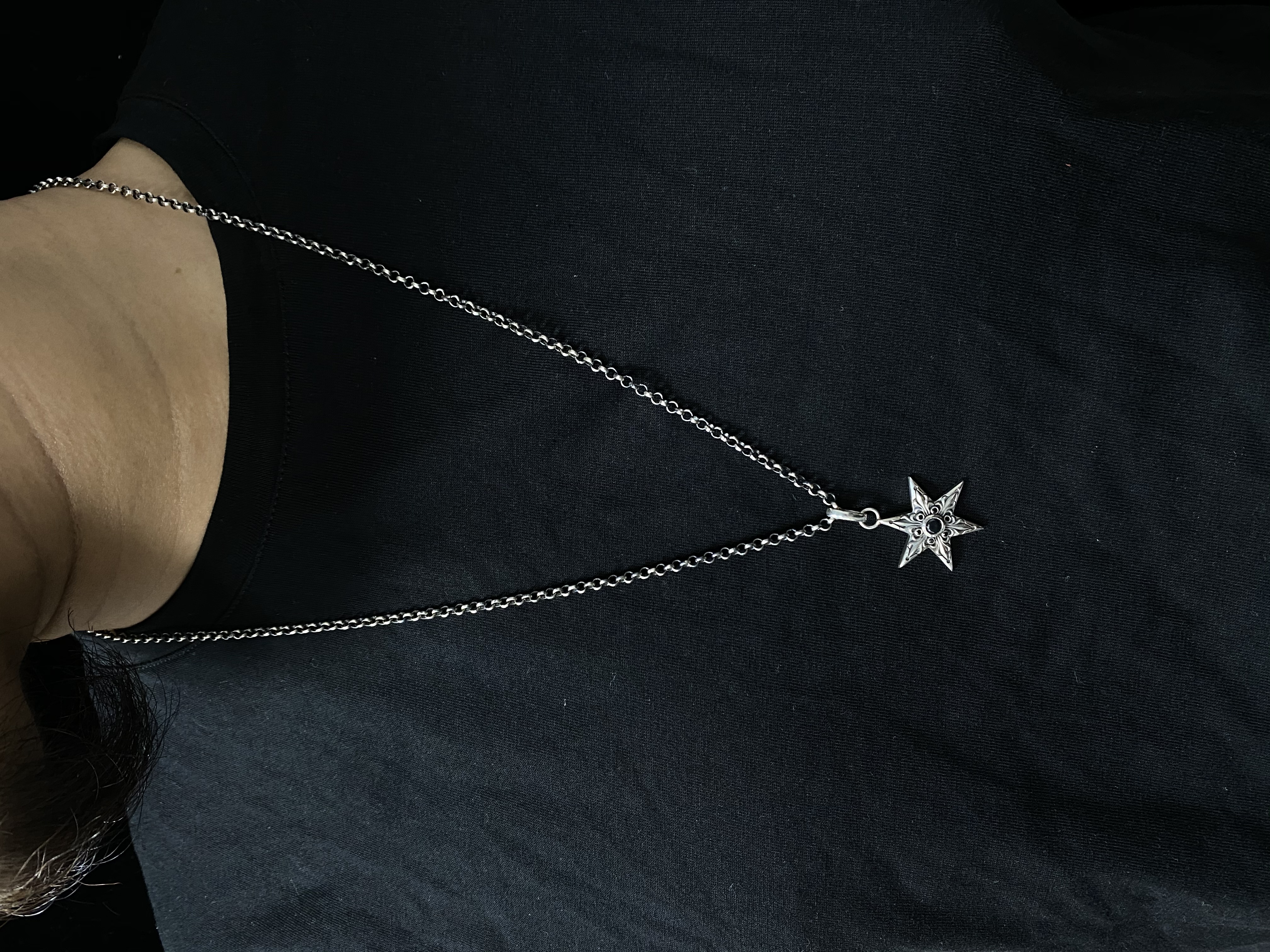 Hexagram Necklace Engraved Hexagram Necklace  Sterling Silver 925
