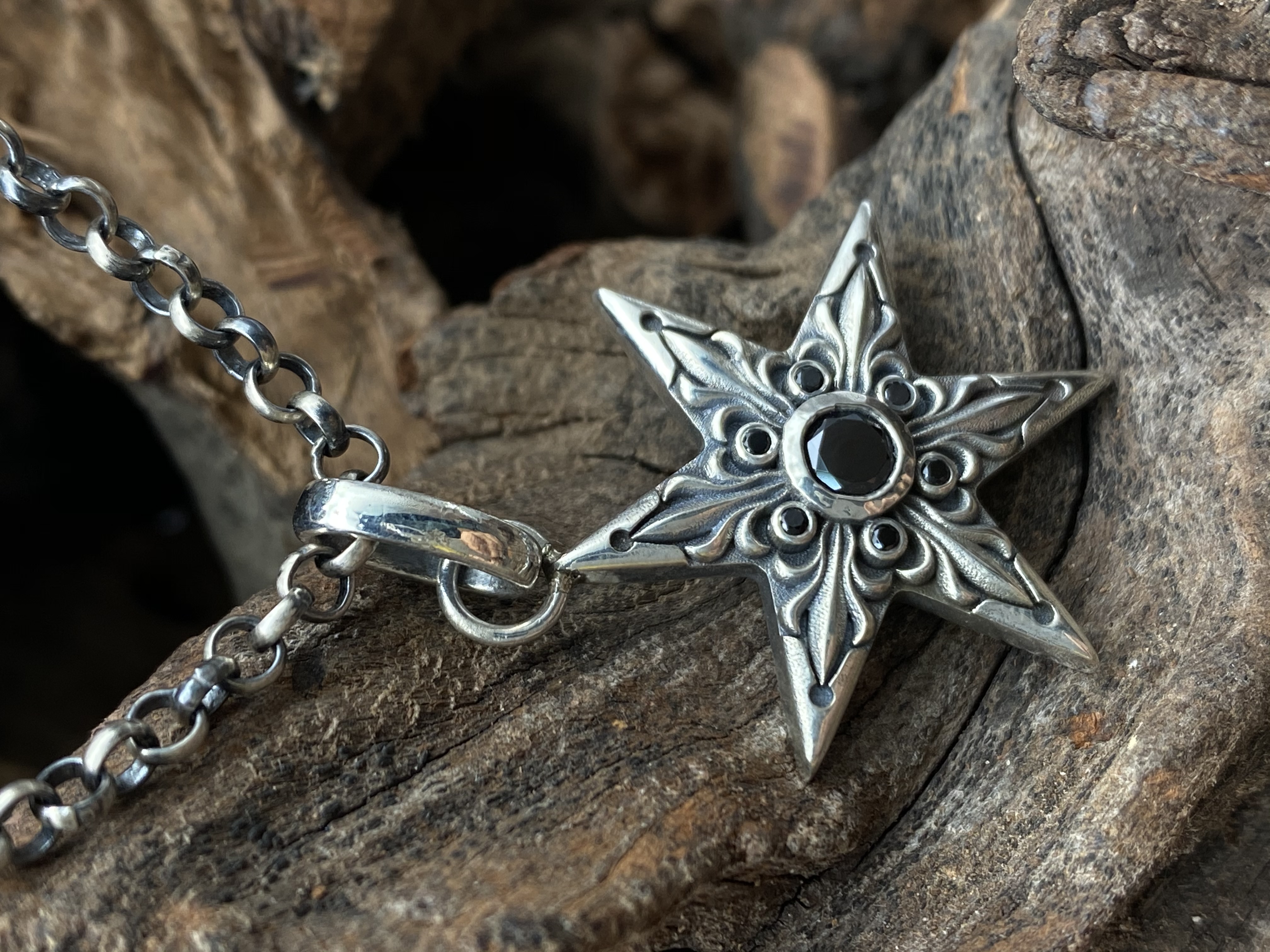 Hexagram Necklace Engraved Hexagram Necklace  Sterling Silver 925