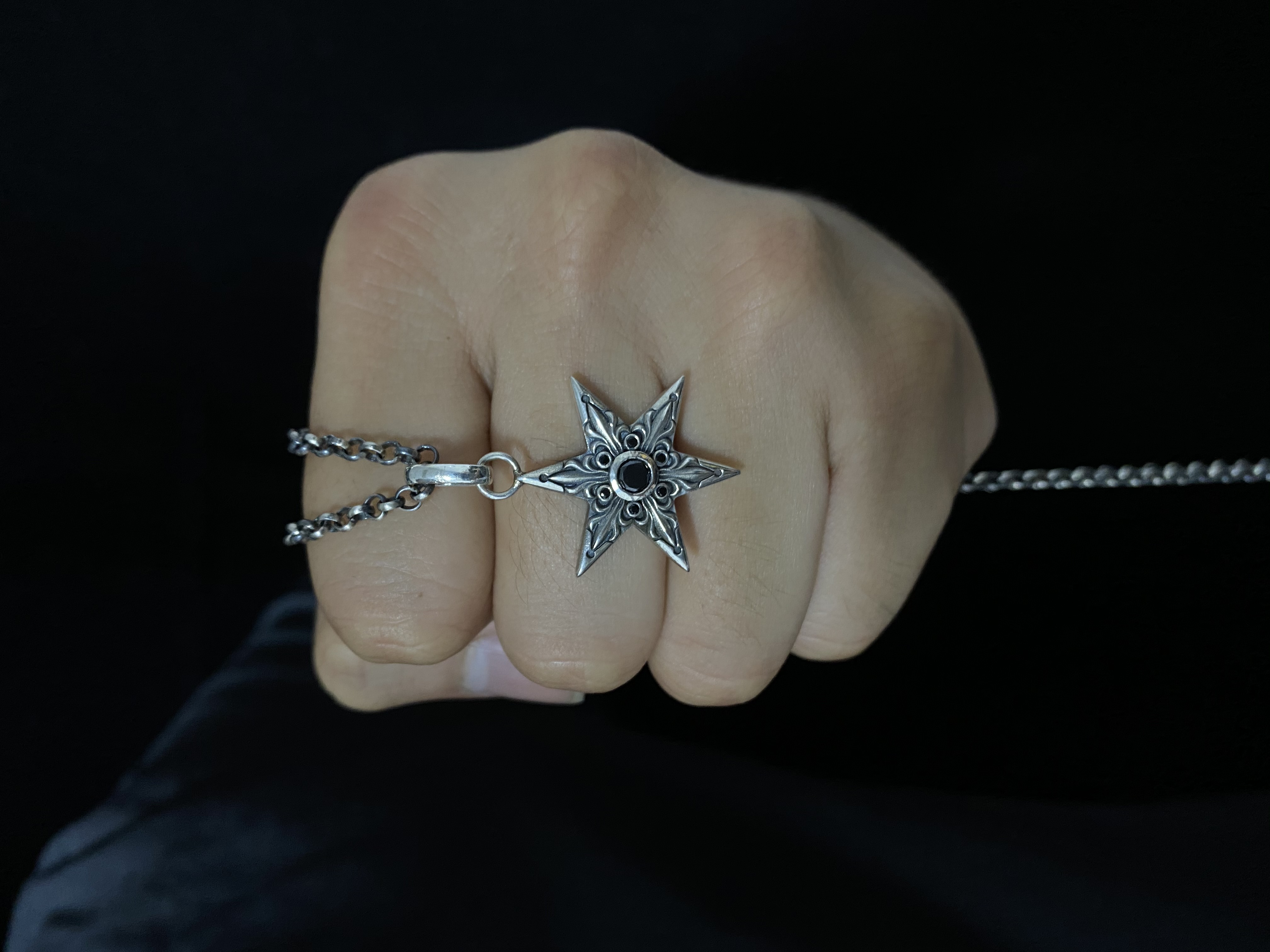 Hexagram Necklace Engraved Hexagram Necklace  Sterling Silver 925