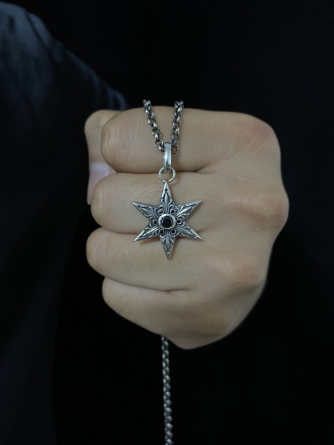 Hexagram Necklace Engraved Hexagram Necklace  Sterling Silver 925