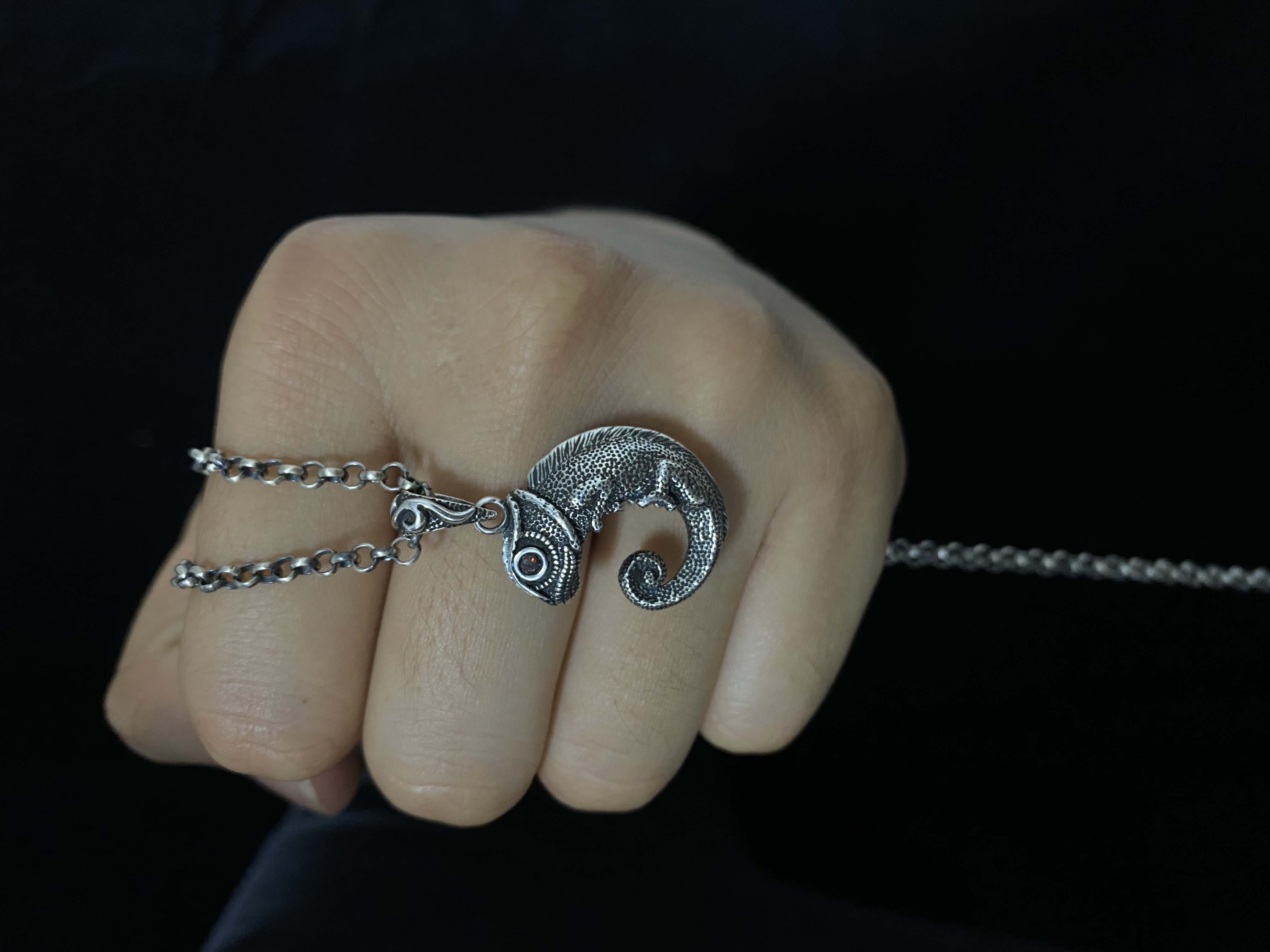 Chameleon Pendant lizard Pendant Cabrite Pendant Necklace For Men Gift For Him Sterling Silver 925