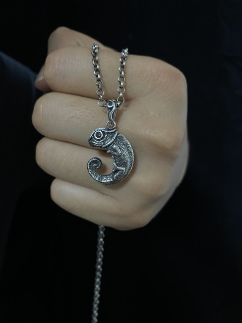Chameleon Pendant lizard Pendant Cabrite Pendant Necklace For Men Gift For Him Sterling Silver 925