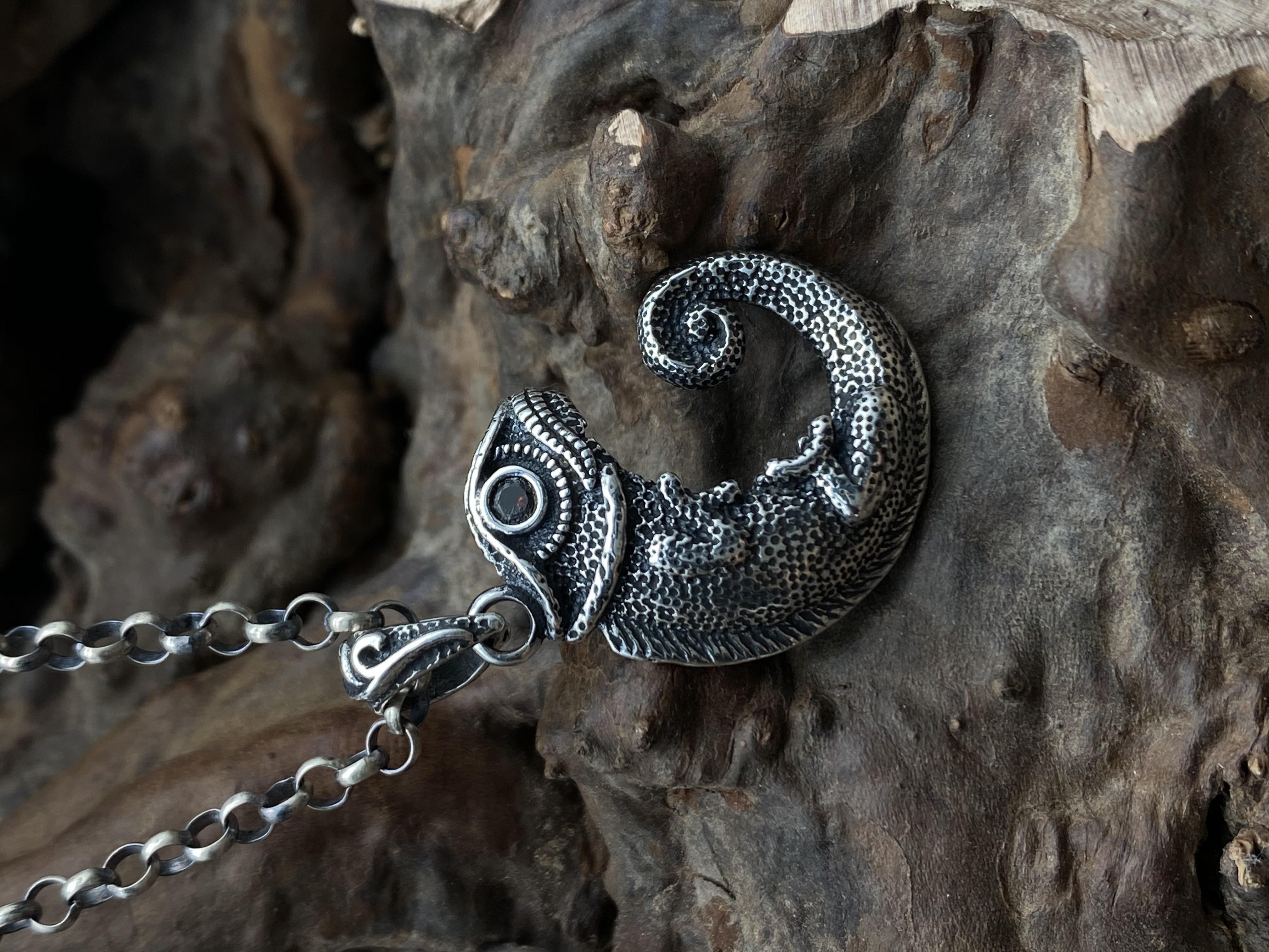 Chameleon Pendant lizard Pendant Cabrite Pendant Necklace For Men Gift For Him Sterling Silver 925