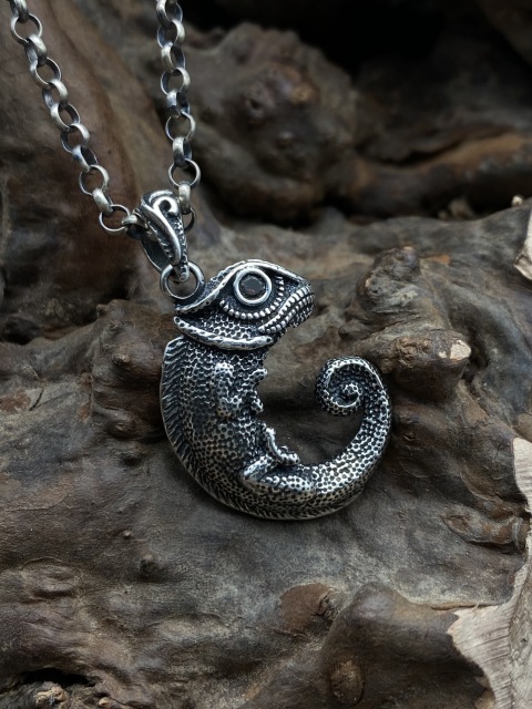 Chameleon Pendant lizard Pendant Cabrite Pendant Necklace For Men Gift For Him Sterling Silver 925