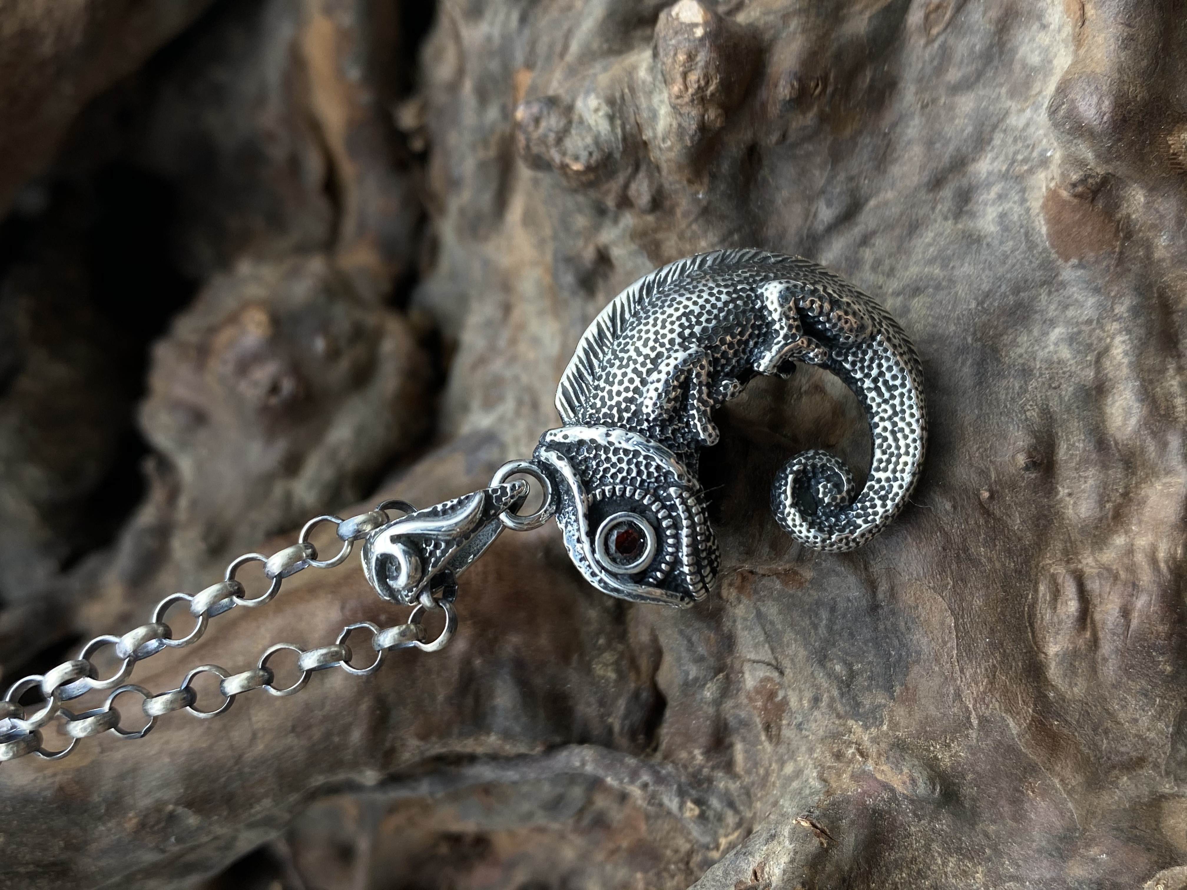Chameleon Pendant lizard Pendant Cabrite Pendant Necklace For Men Gift For Him Sterling Silver 925