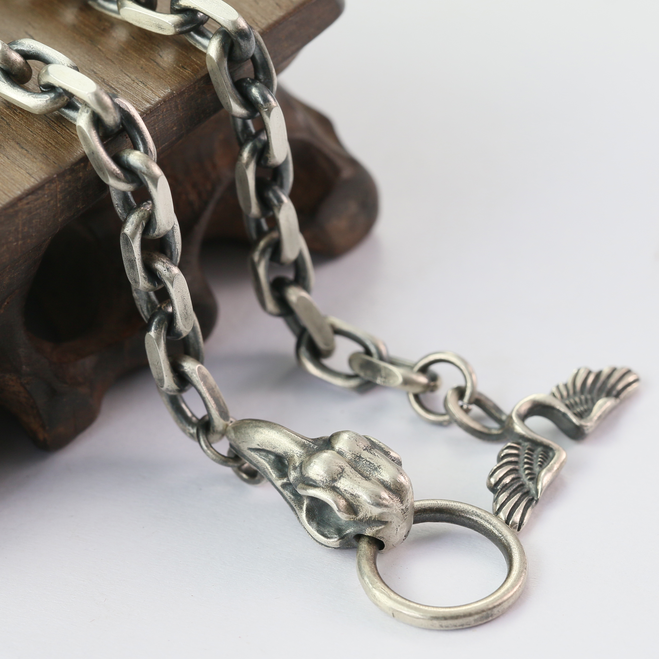 7mm Skull Silver Chain Oxidized Silver Cable Chain Mens Chain Sterling silver 925