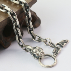 7mm Skull Silver Chain Oxidized Silver Cable Chain Mens Chain Sterling silver 925