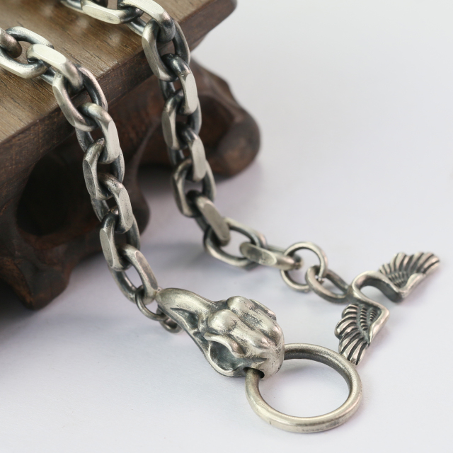 7mm Skull Silver Chain Oxidized Silver Cable Chain Mens Chain Sterling silver 925