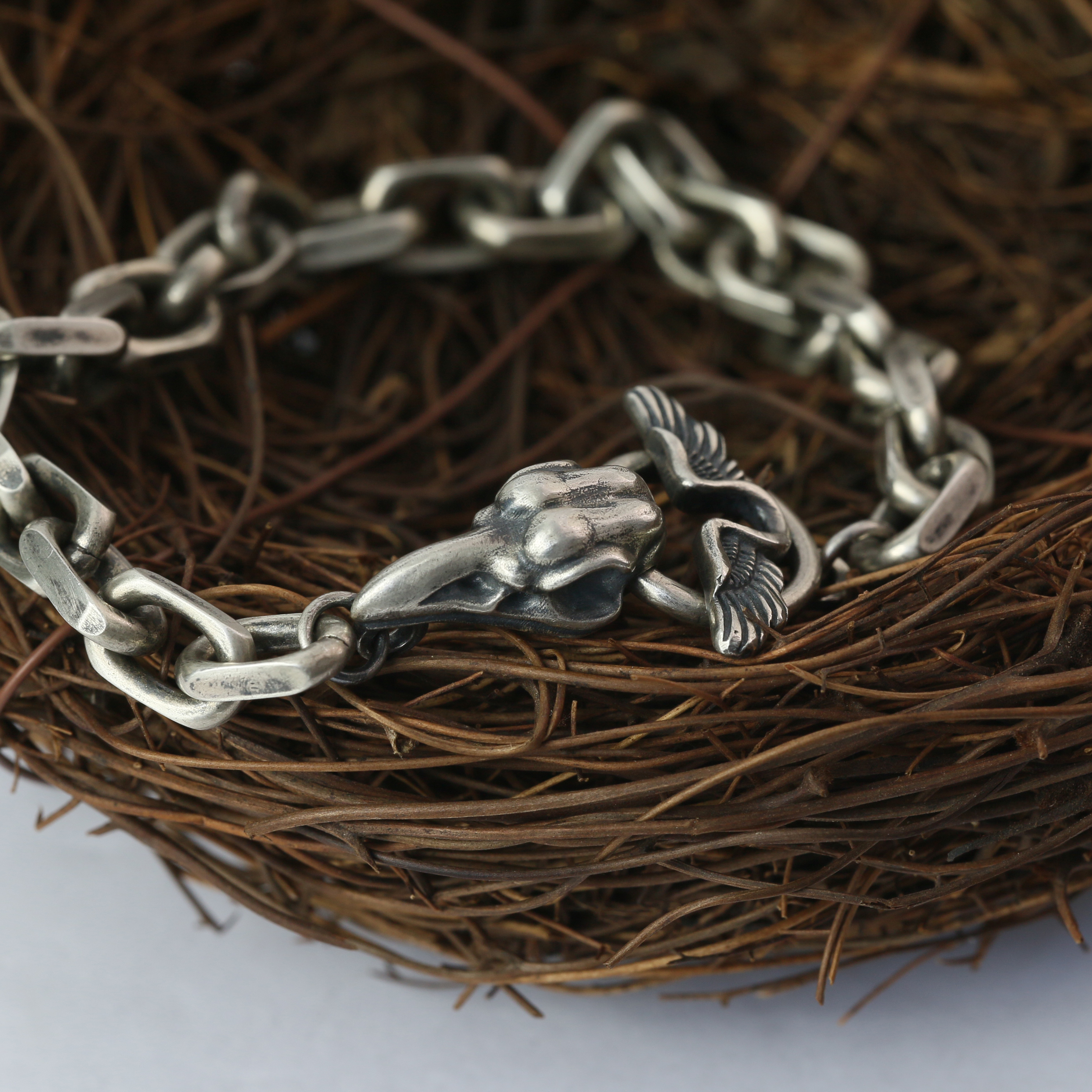 7mm Skull Silver Chain Oxidized Silver Cable Chain Mens Chain Sterling silver 925