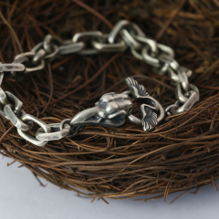7mm Skull Silver Chain Oxidized Silver Cable Chain Mens Chain Sterling silver 925