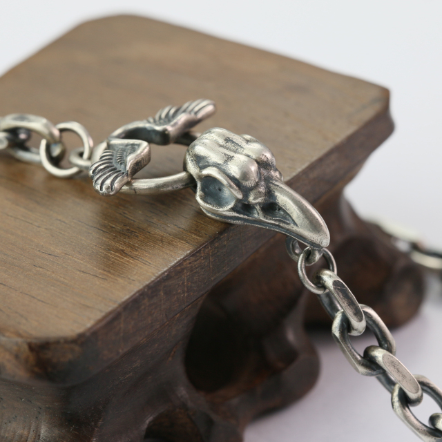 7mm Skull Silver Chain Oxidized Silver Cable Chain Mens Chain Sterling silver 925